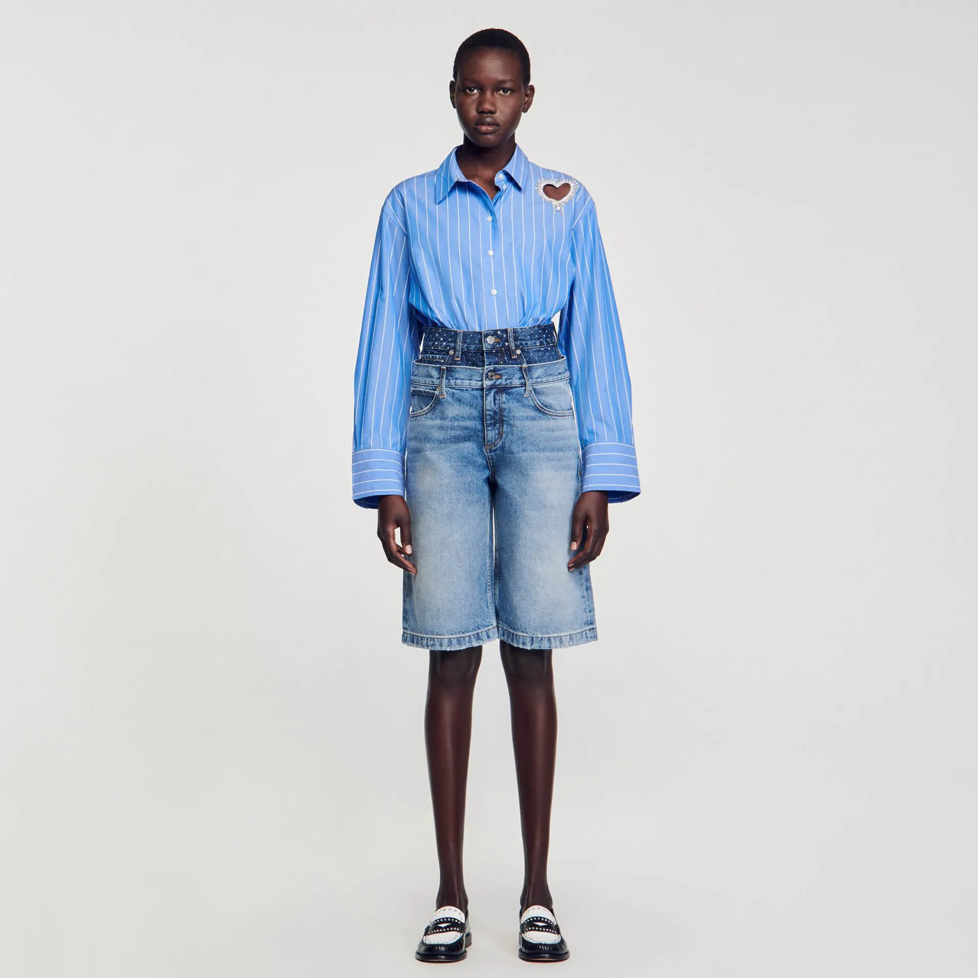 bermudas_vaqueras_con_cintura_doble_1.webp Faldas & Shorts<Sandro Paris Bermudas Vaqueras Con Cintura Doble