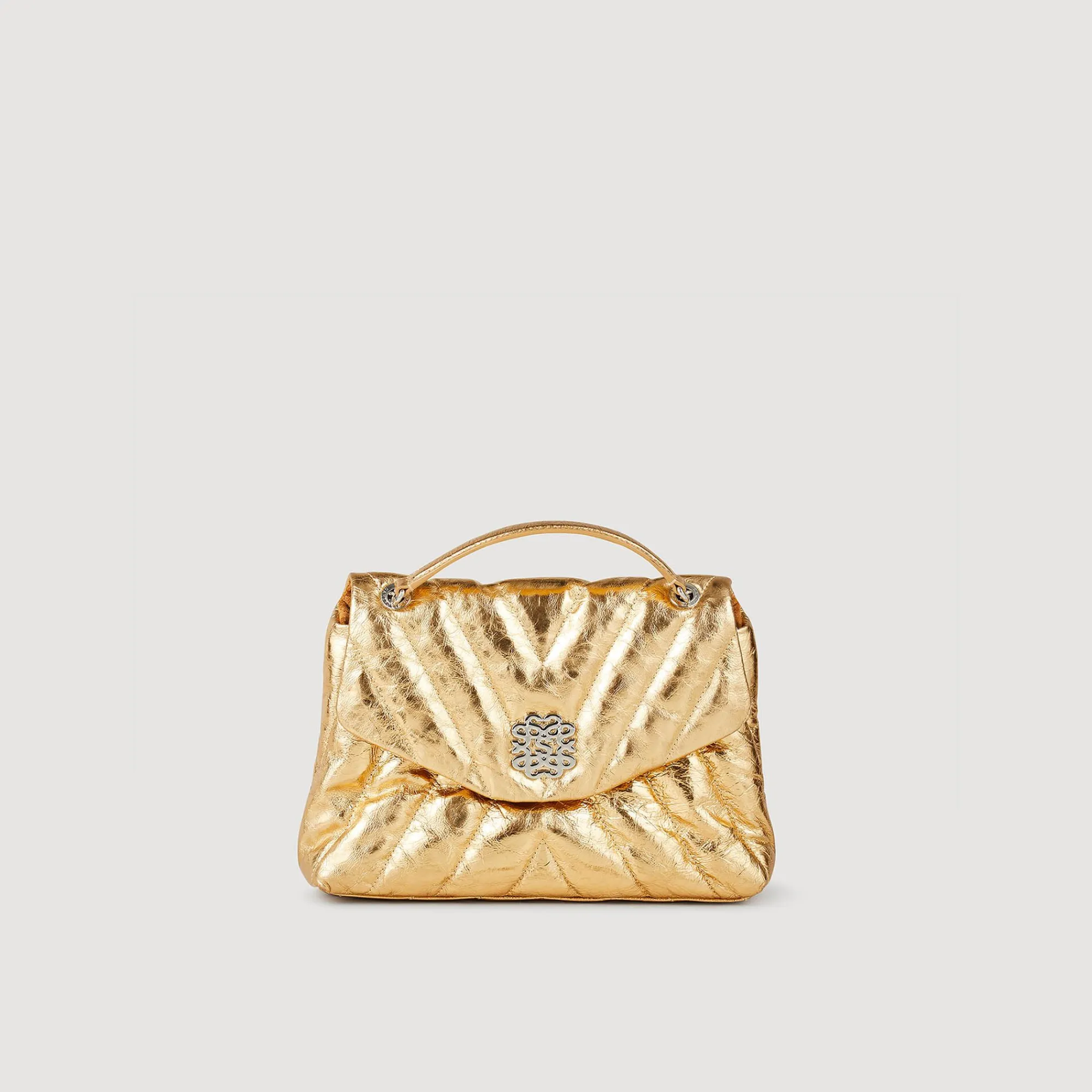 bolso_acolchado_de_cuero_metalizado_0.webp Bolsos De Hombro<Sandro Paris Bolso Acolchado De Cuero Metalizado