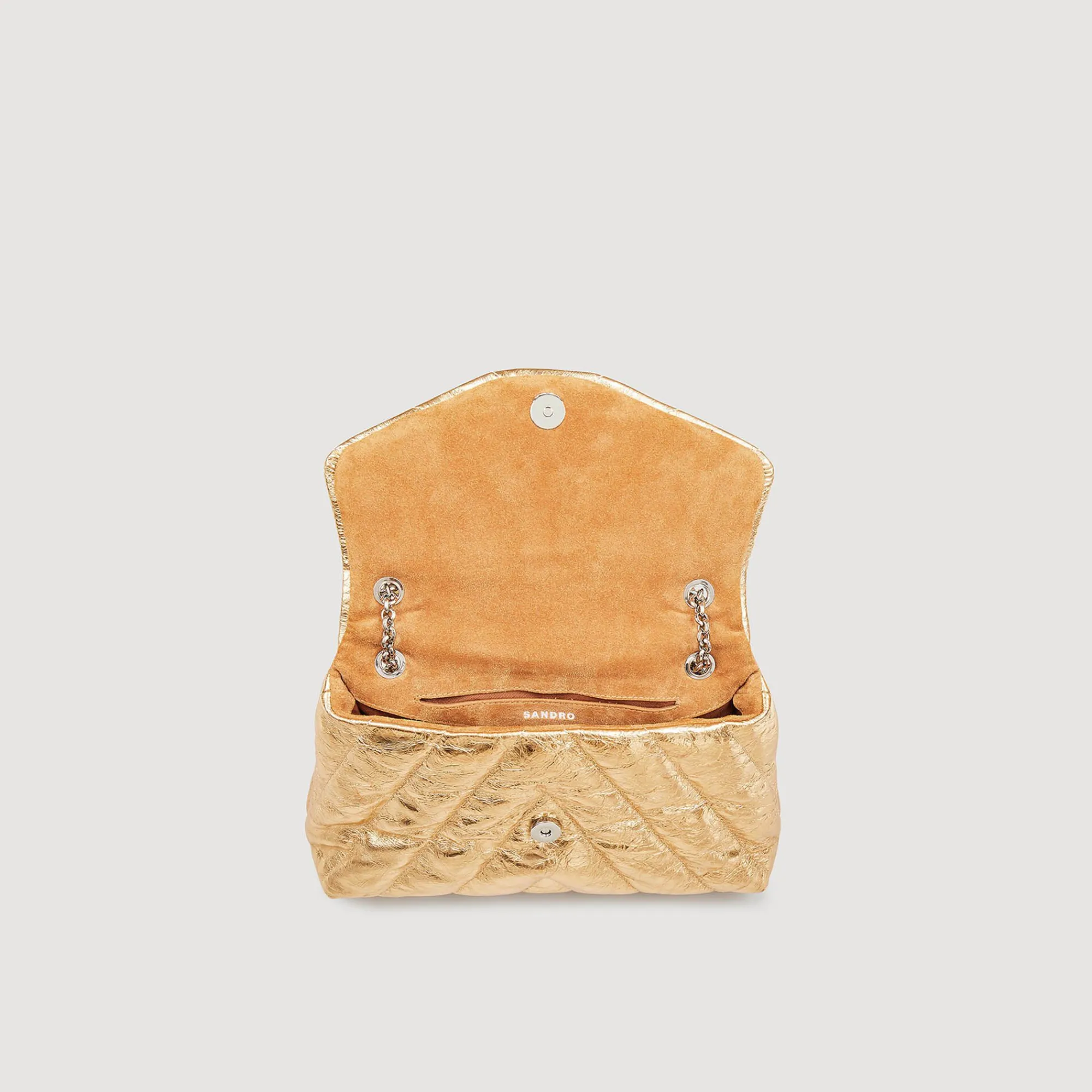 bolso_acolchado_de_cuero_metalizado_3.webp Bolsos De Hombro<Sandro Paris Bolso Acolchado De Cuero Metalizado
