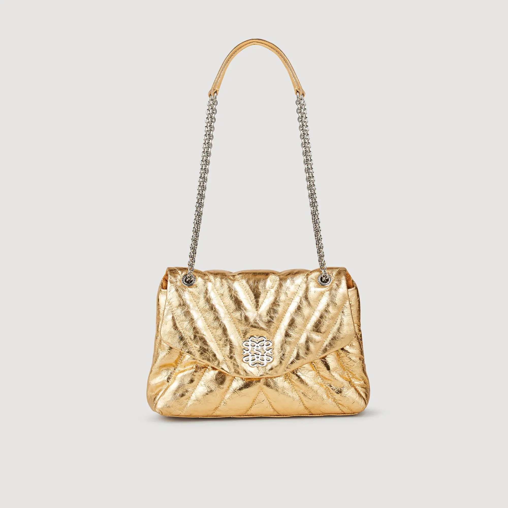 bolso_acolchado_de_cuero_metalizado_4.webp Bolsos De Hombro<Sandro Paris Bolso Acolchado De Cuero Metalizado