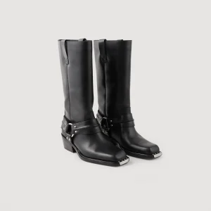 Botines<Sandro Paris Botas Biker De Cuero