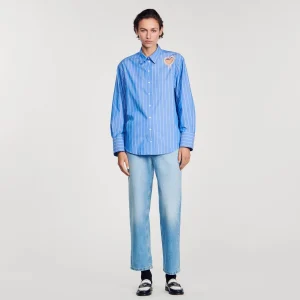 Tops & Camisas<Sandro Paris Camisa A Rayas Y Corazon De Brillantes