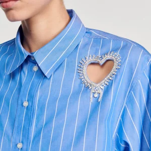 Tops & Camisas<Sandro Paris Camisa A Rayas Y Corazon De Brillantes