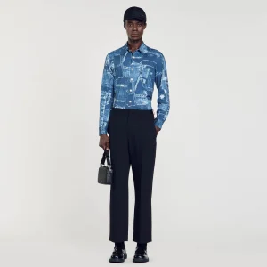 Camisas<Sandro Paris Camisa De Algodon Estampada Patchwork