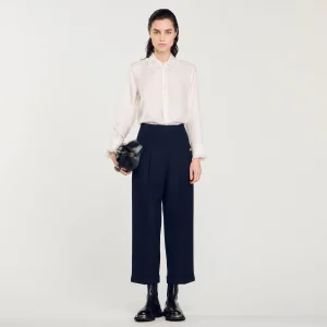 Tops & Camisas<Sandro Paris Camisa De Seda, Cuello Bordado Y Plisado