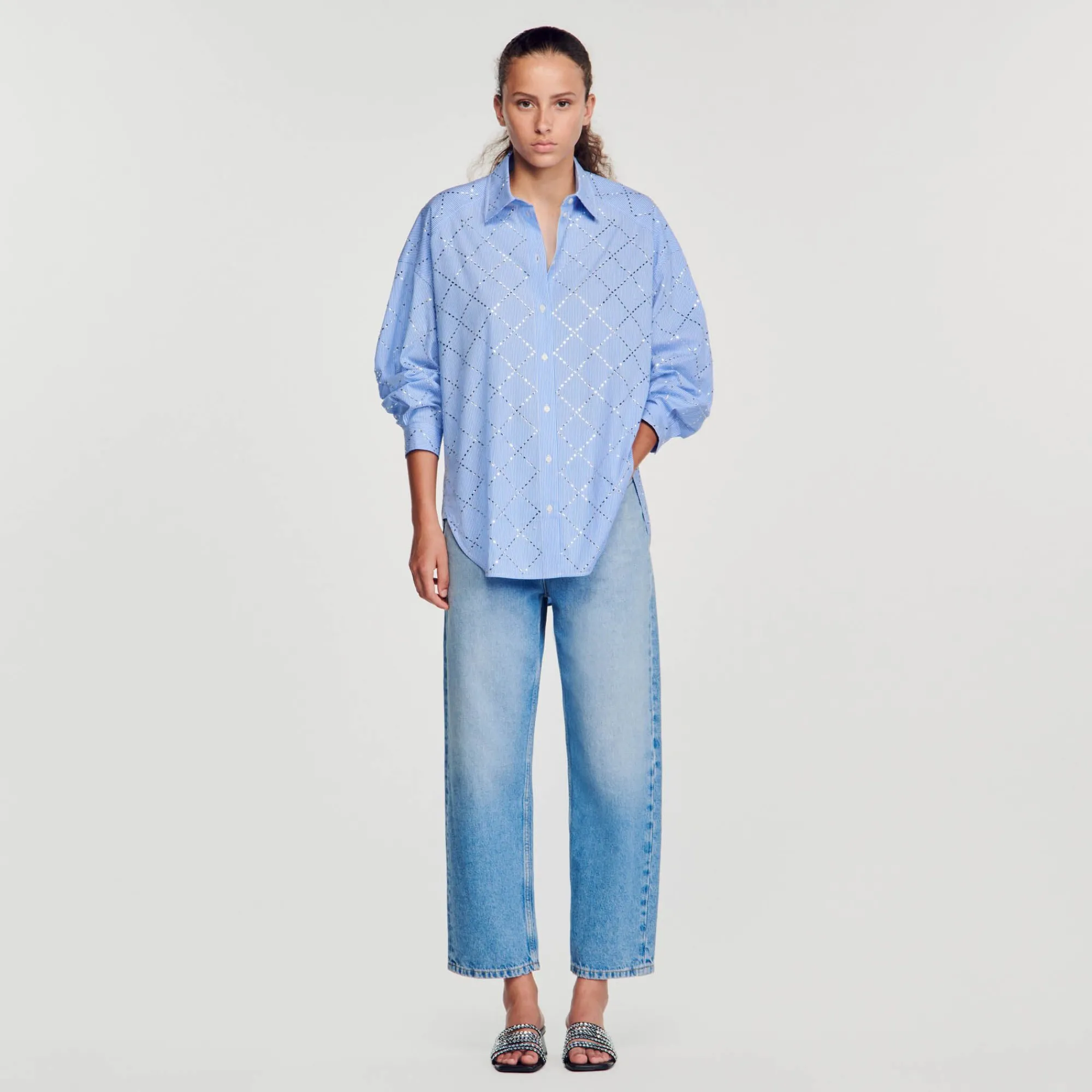 camisa_oversize_con_estras_0.webp Tops & Camisas<Sandro Paris Camisa Oversize Con Estras