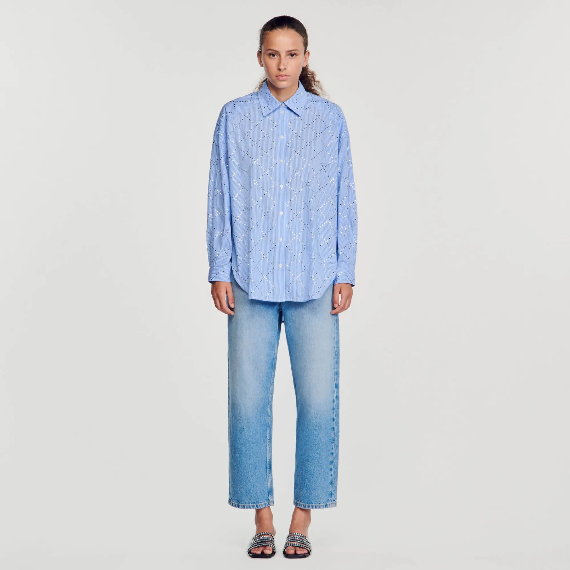 camisa_oversize_con_estras_1.webp Tops & Camisas<Sandro Paris Camisa Oversize Con Estras