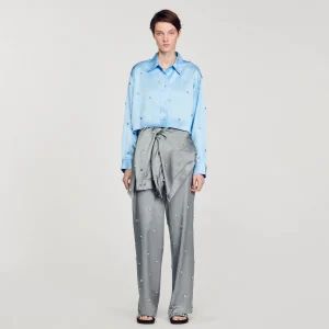 Conjuntos<Sandro Paris Camisa Satinada Decorada Con Strass