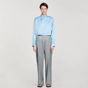 Conjuntos<Sandro Paris Camisa Satinada Decorada Con Strass