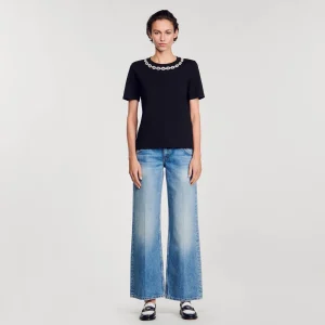 Camisetas<Sandro Paris Camiseta Algodon Organico, Cuello Joya