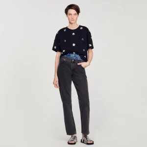 Camisetas<Sandro Paris Camiseta Con Flores De Lentejuelas