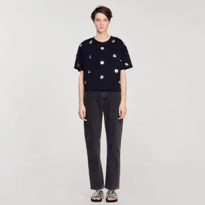 Camisetas<Sandro Paris Camiseta Con Flores De Lentejuelas