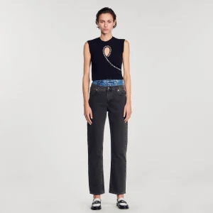 Camisetas<Sandro Paris Camiseta Corta Con Abertura Con Strass