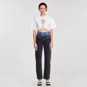 Camisetas<Sandro Paris Camiseta Corta Con Brillantes