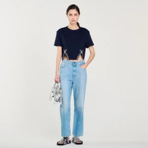 Camisetas<Sandro Paris Camiseta Corta Con Detalle De Strass