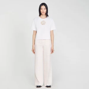 Camisetas<Sandro Paris Camiseta Rosa Con Estras