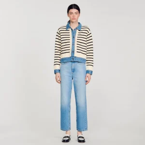 Jerseys & Cárdigans<Sandro Paris Cardicoat De Punto A Rayas Y Denim
