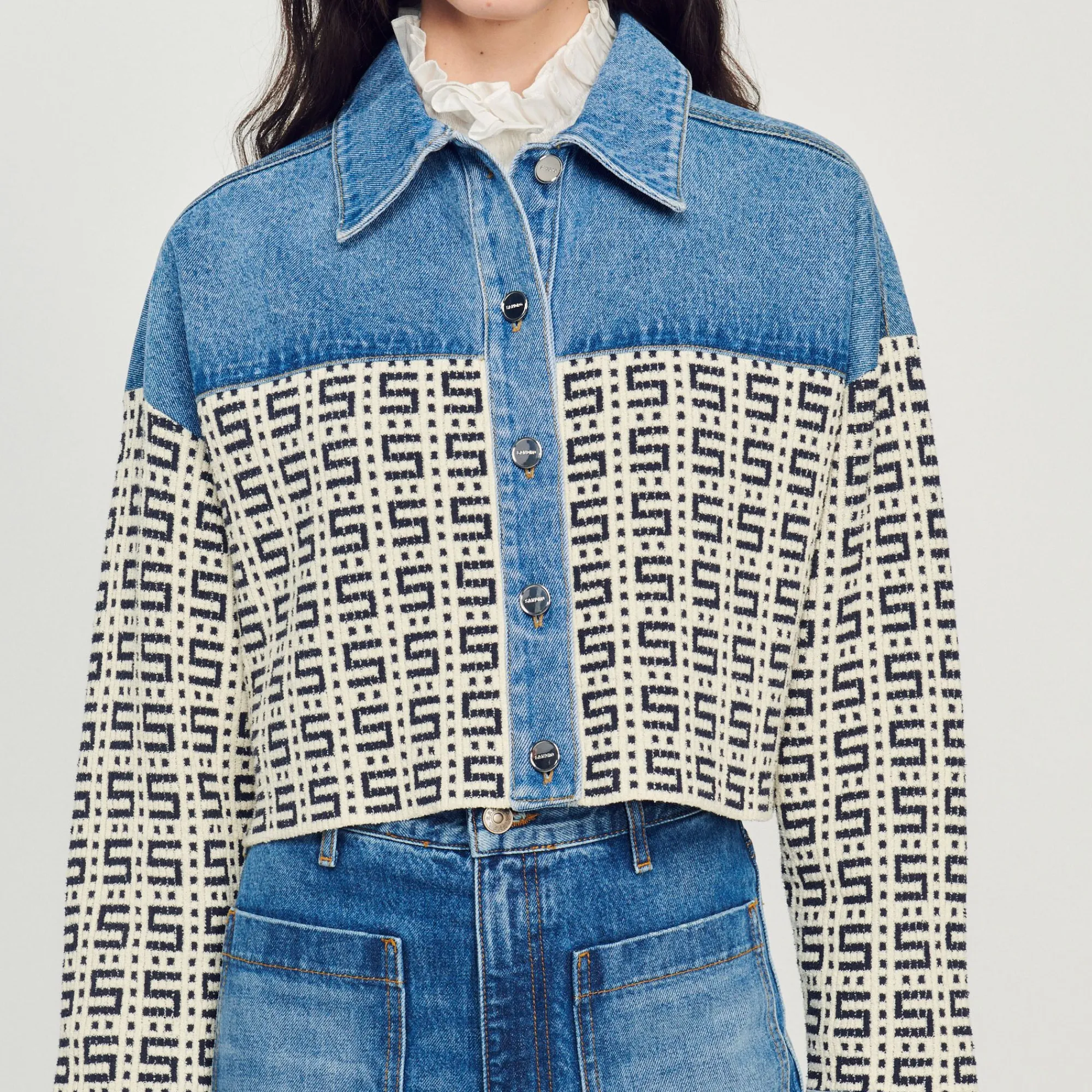 cardigan_corto_de_denim_2.webp Jerseys & Cárdigans<Sandro Paris Cardigan Corto De Denim