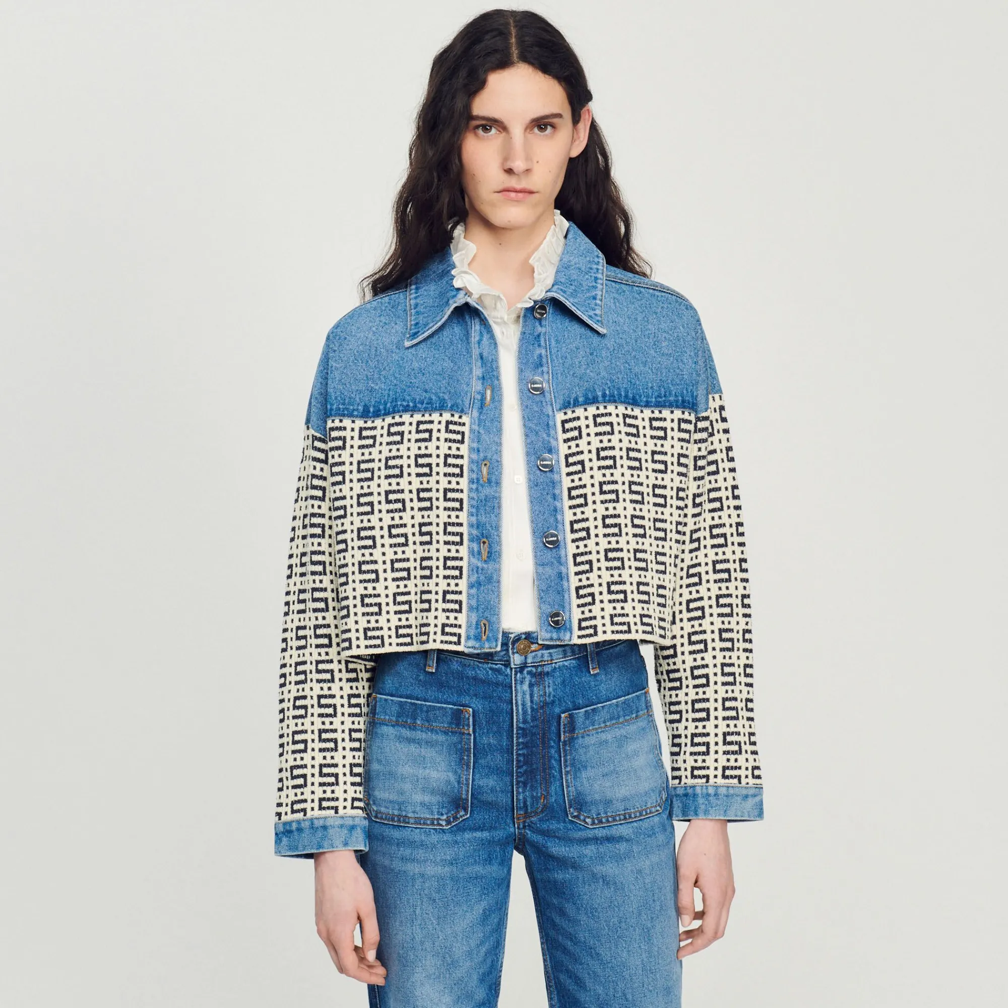 cardigan_corto_de_denim_3.webp Jerseys & Cárdigans<Sandro Paris Cardigan Corto De Denim