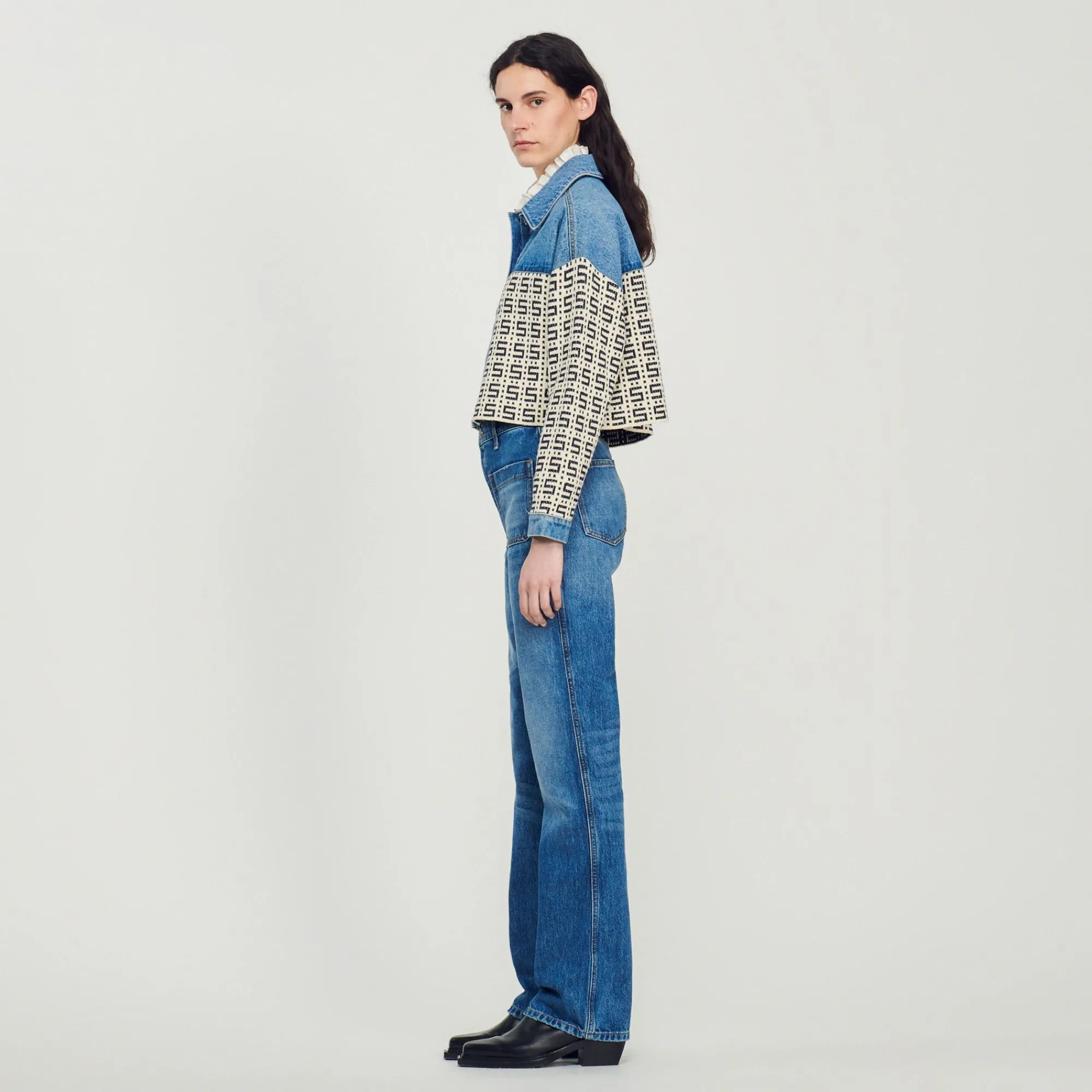 cardigan_corto_de_denim_5.webp Jerseys & Cárdigans<Sandro Paris Cardigan Corto De Denim
