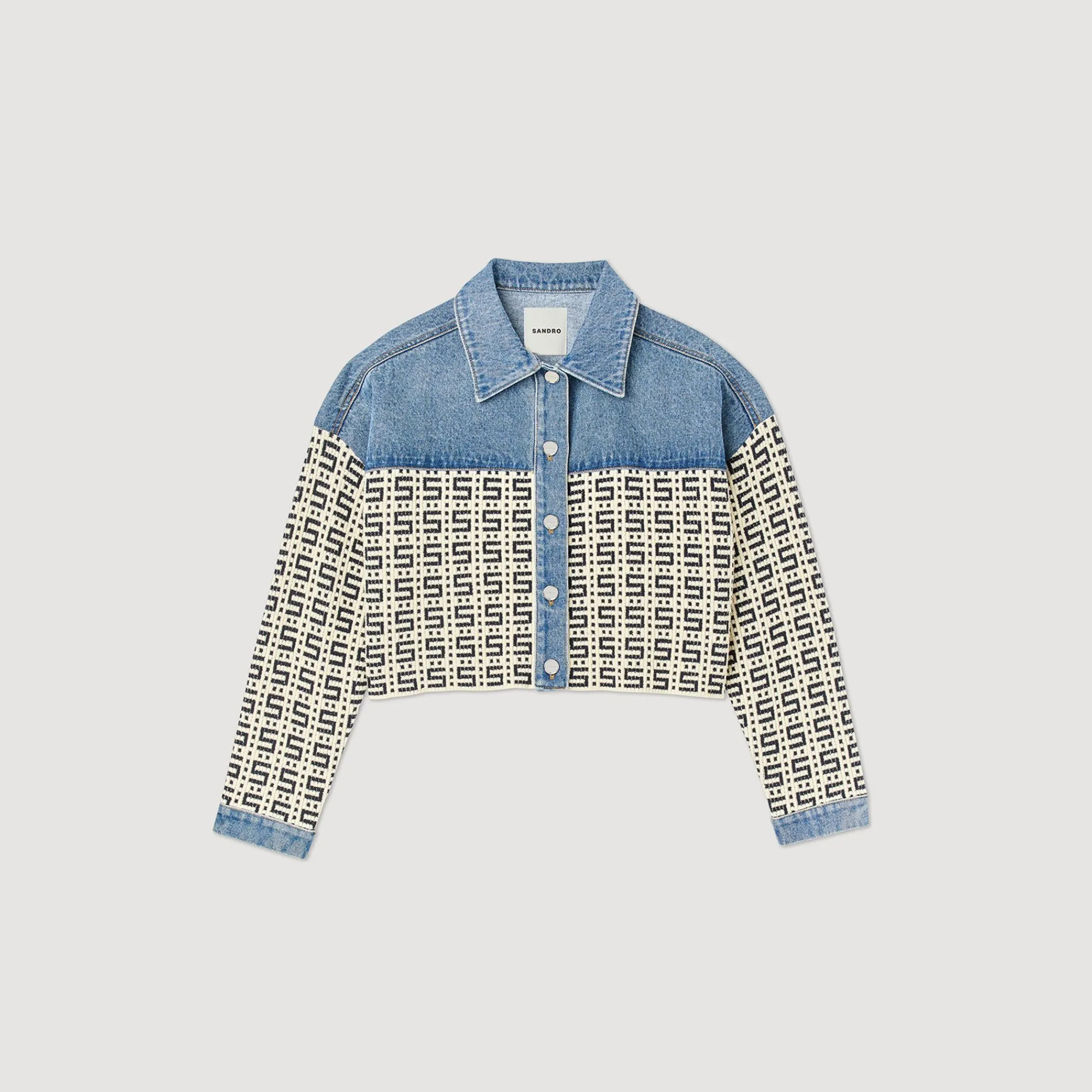 cardigan_corto_de_denim_6.webp Jerseys & Cárdigans<Sandro Paris Cardigan Corto De Denim