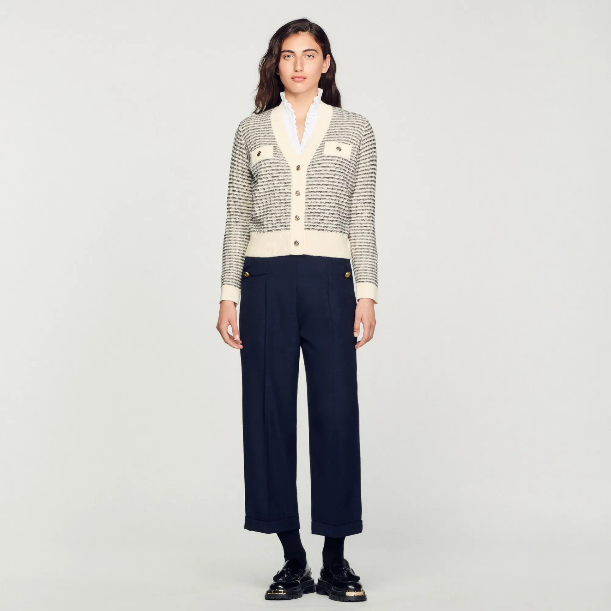 cardigan_de_punto_de_rayas_1.webp Jerseys & Cárdigans<Sandro Paris Cardigan De Punto De Rayas