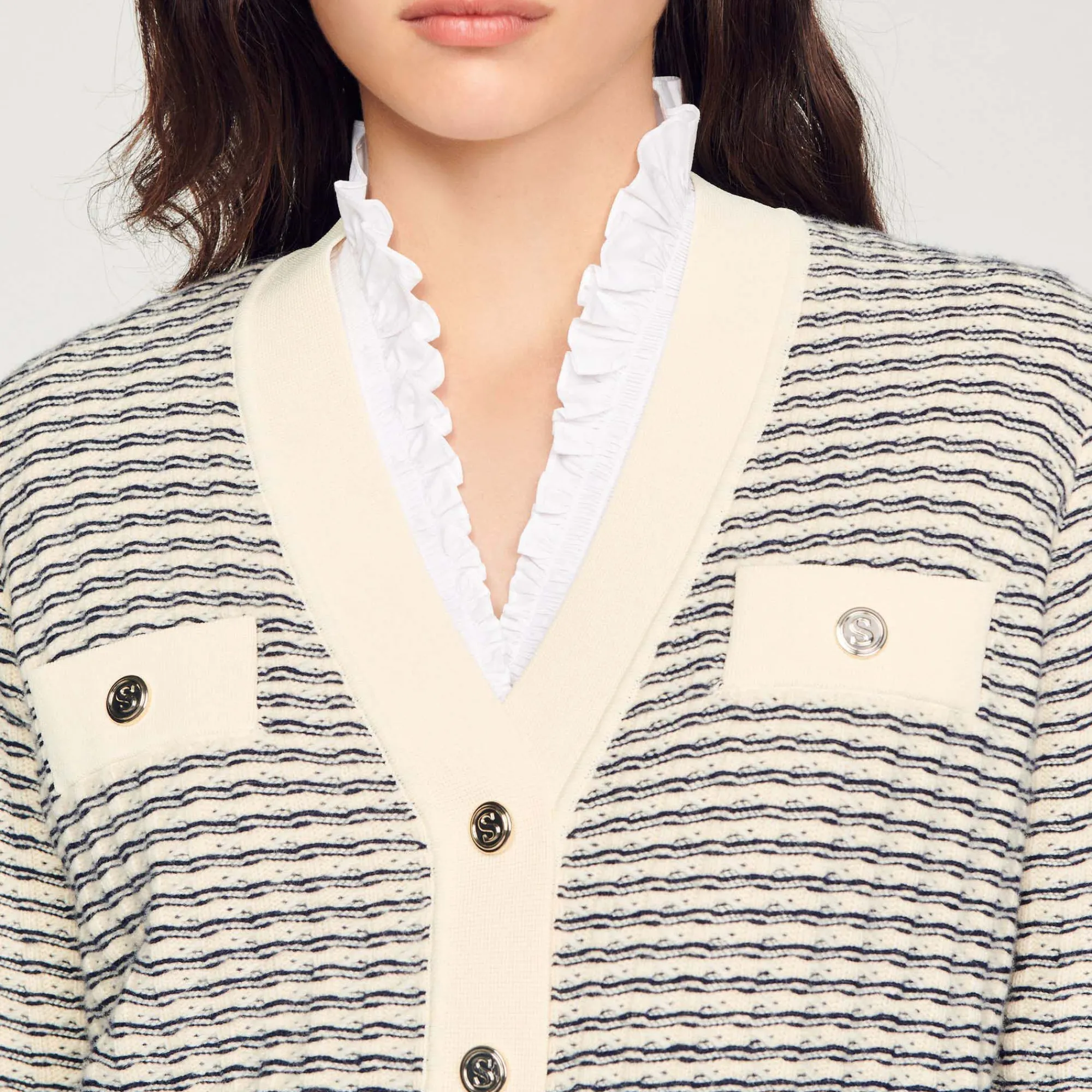 cardigan_de_punto_de_rayas_2.webp Jerseys & Cárdigans<Sandro Paris Cardigan De Punto De Rayas
