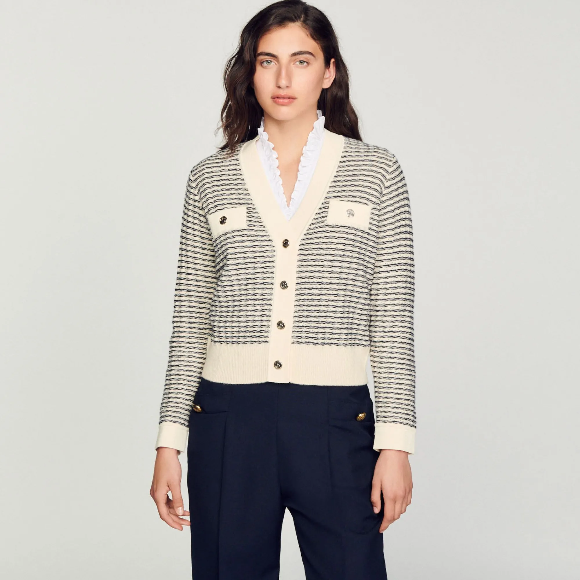cardigan_de_punto_de_rayas_3.webp Jerseys & Cárdigans<Sandro Paris Cardigan De Punto De Rayas