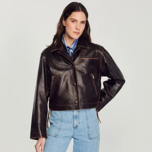 Cazadoras & Chaquetas<Sandro Paris Cazadora De Piel Envejecida