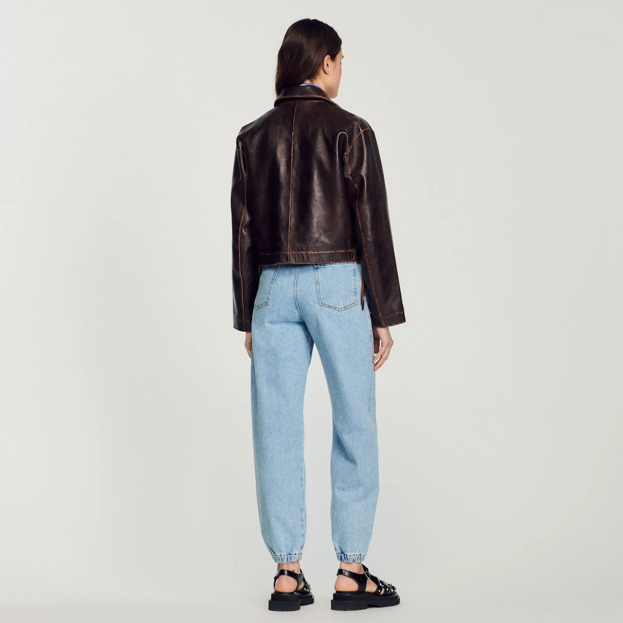 cazadora_de_piel_envejecida_4.webp Cazadoras & Chaquetas<Sandro Paris Cazadora De Piel Envejecida