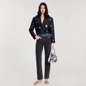 Conjuntos<Sandro Paris Chaqueta Corta Satinada Con Flores