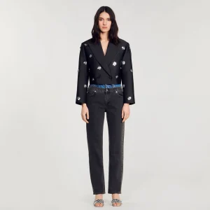 Conjuntos<Sandro Paris Chaqueta Corta Satinada Con Flores