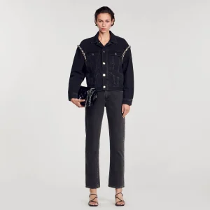 Abrigos<Sandro Paris Chaqueta Oversize De Denim Con Strass