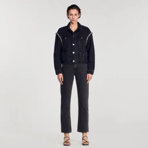 Abrigos<Sandro Paris Chaqueta Oversize De Denim Con Strass