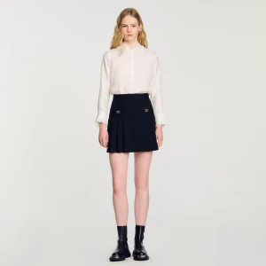 Faldas & Shorts<Sandro Paris Falda Corta Con Pliegues Pespunteados