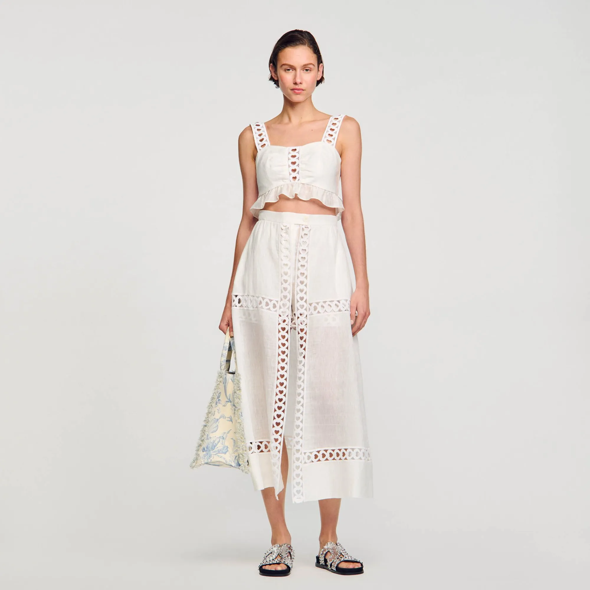 falda_pantalon_larga_de_mezcla_de_lino_0.webp Faldas & Shorts<Sandro Paris Falda Pantalon Larga De Mezcla De Lino