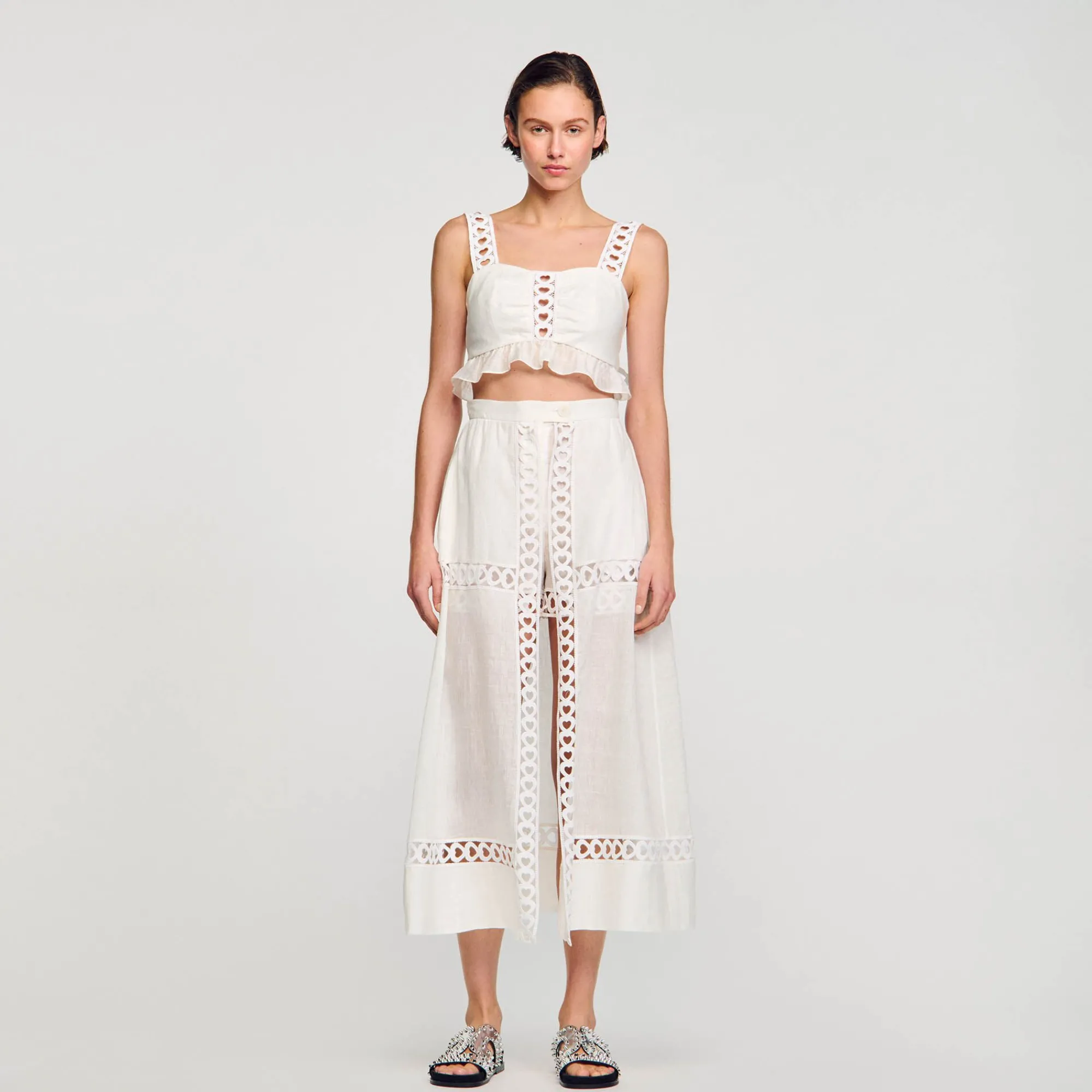 falda_pantalon_larga_de_mezcla_de_lino_1.webp Faldas & Shorts<Sandro Paris Falda Pantalon Larga De Mezcla De Lino