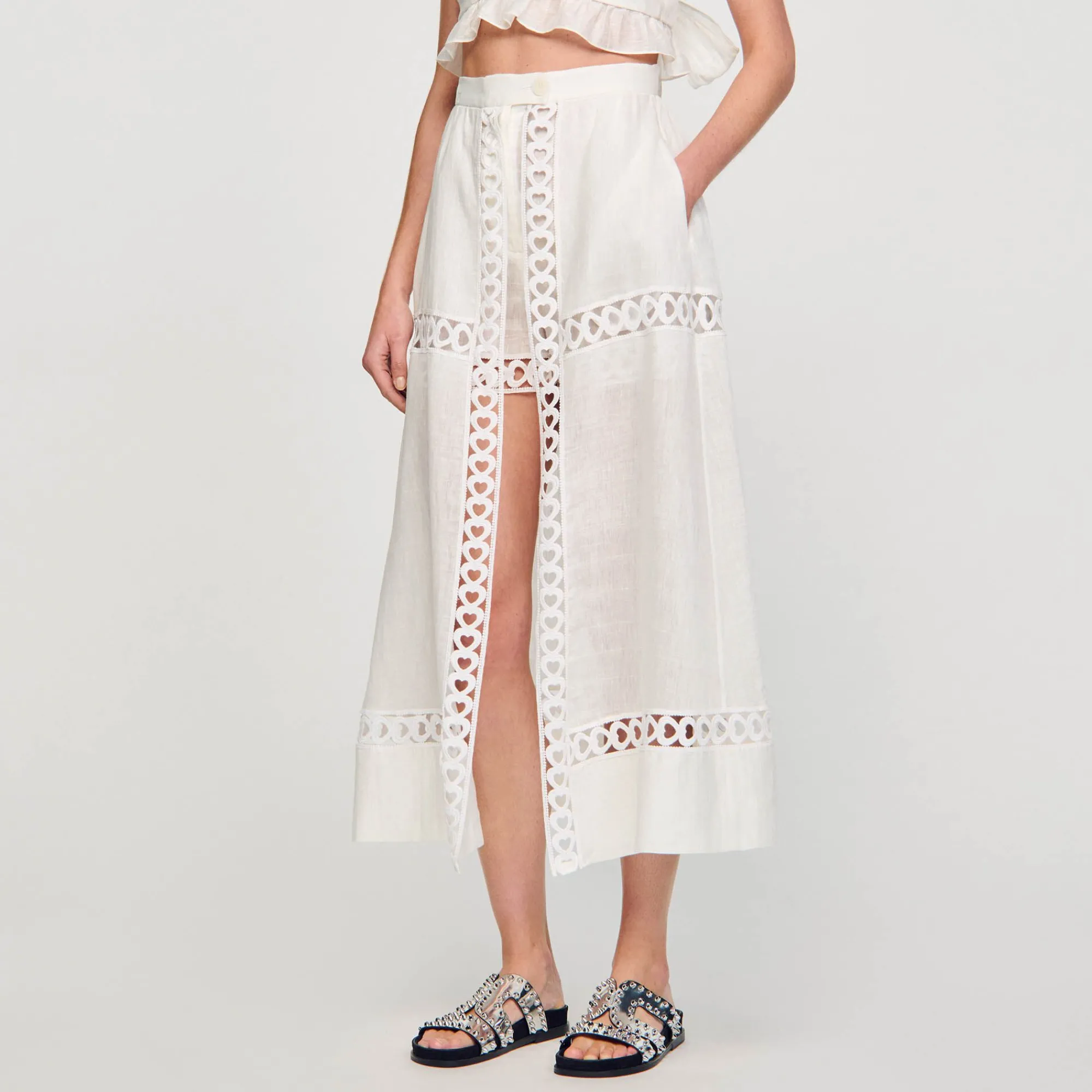 falda_pantalon_larga_de_mezcla_de_lino_3.webp Faldas & Shorts<Sandro Paris Falda Pantalon Larga De Mezcla De Lino