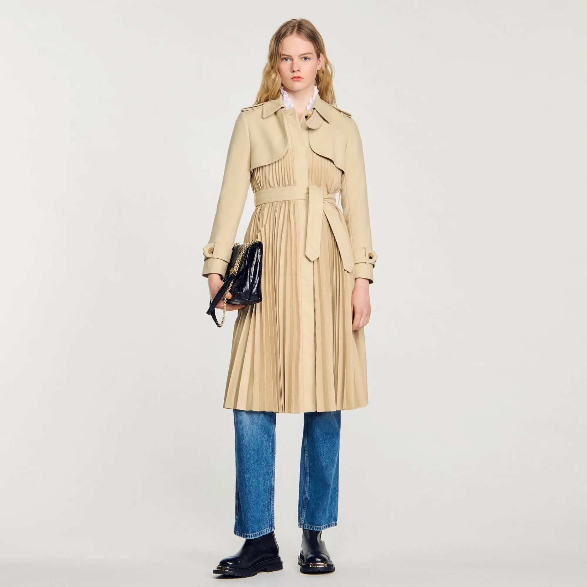 gabardina_plisada_con_cinturon_0.webp Abrigos<Sandro Paris Gabardina Plisada Con Cinturon