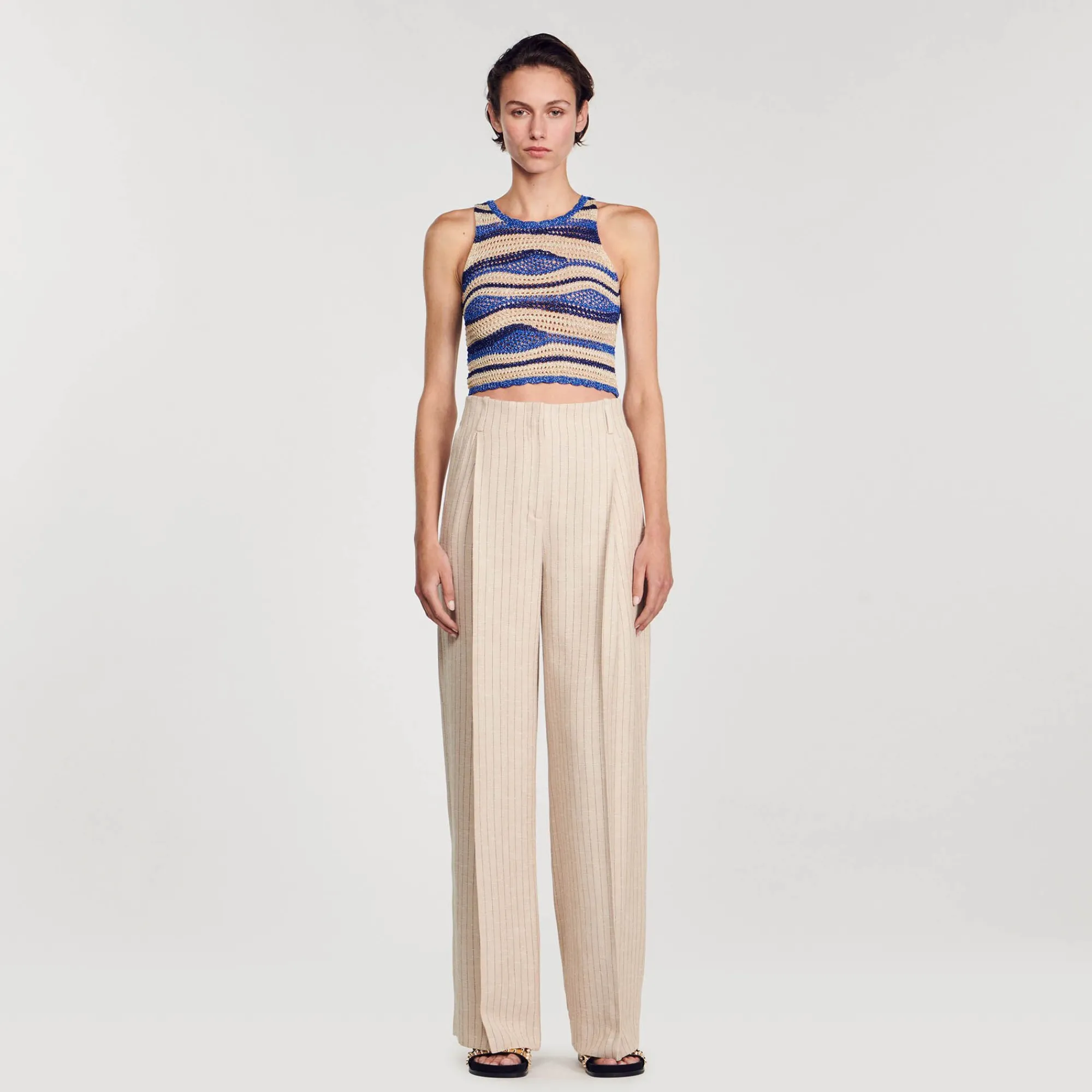 pantalon_fluido_y_ancho_a_rayas_1.webp Trajes<Sandro Paris Pantalon Fluido Y Ancho A Rayas