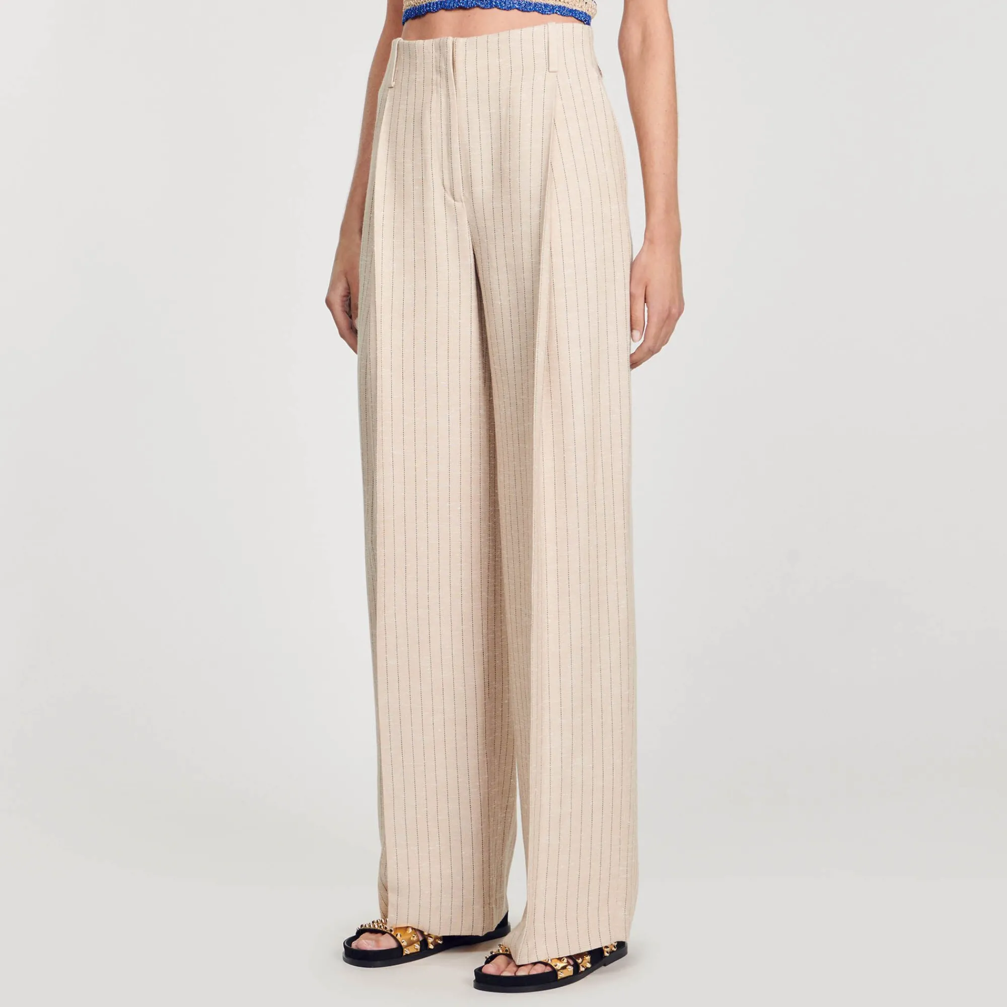pantalon_fluido_y_ancho_a_rayas_3.webp Trajes<Sandro Paris Pantalon Fluido Y Ancho A Rayas