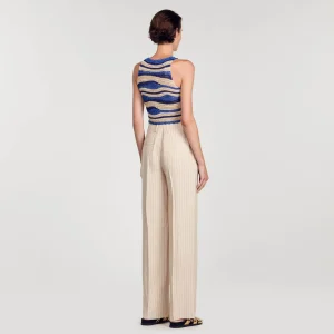 Trajes<Sandro Paris Pantalon Fluido Y Ancho A Rayas