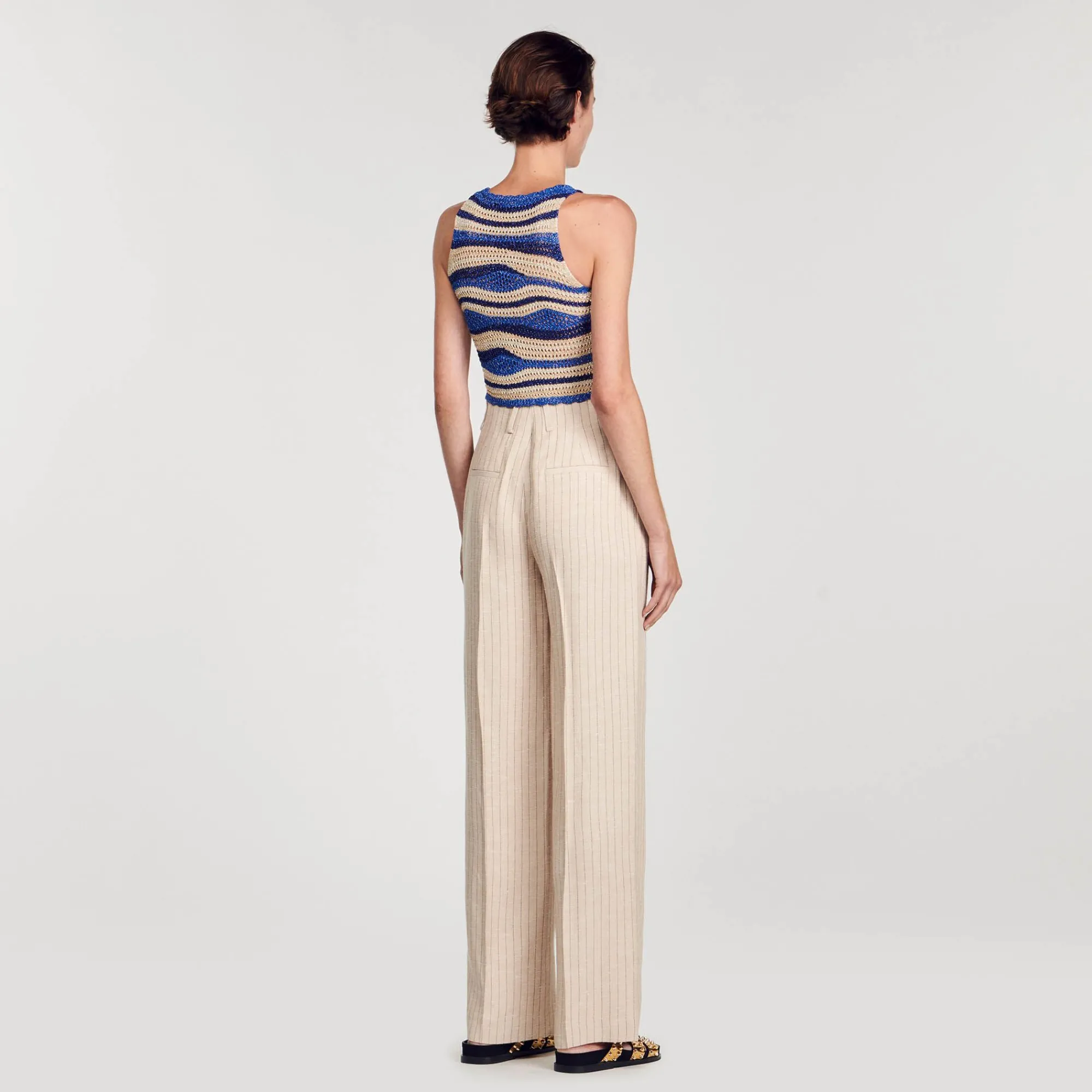pantalon_fluido_y_ancho_a_rayas_4.webp Trajes<Sandro Paris Pantalon Fluido Y Ancho A Rayas