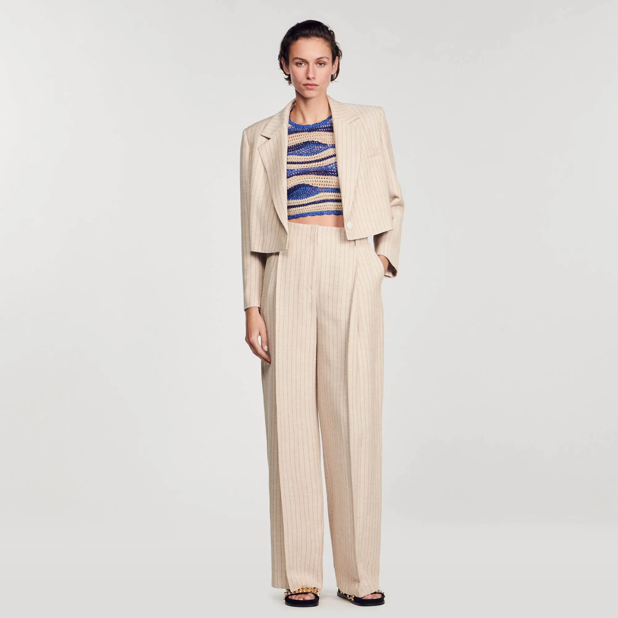 pantalon_fluido_y_ancho_a_rayas_5.webp Trajes<Sandro Paris Pantalon Fluido Y Ancho A Rayas