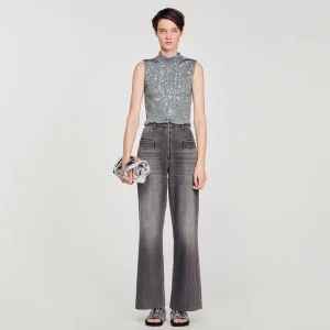 Camisetas<Sandro Paris Top Fruncido Con Lentejuelas