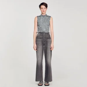 Camisetas<Sandro Paris Top Fruncido Con Lentejuelas