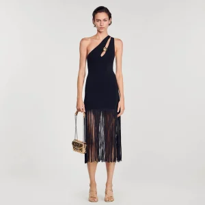 Vestidos<Sandro Paris Vestido Asimetrico Con Flecos