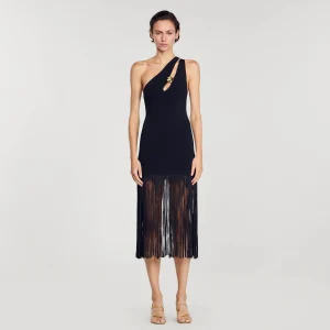 Vestidos<Sandro Paris Vestido Asimetrico Con Flecos