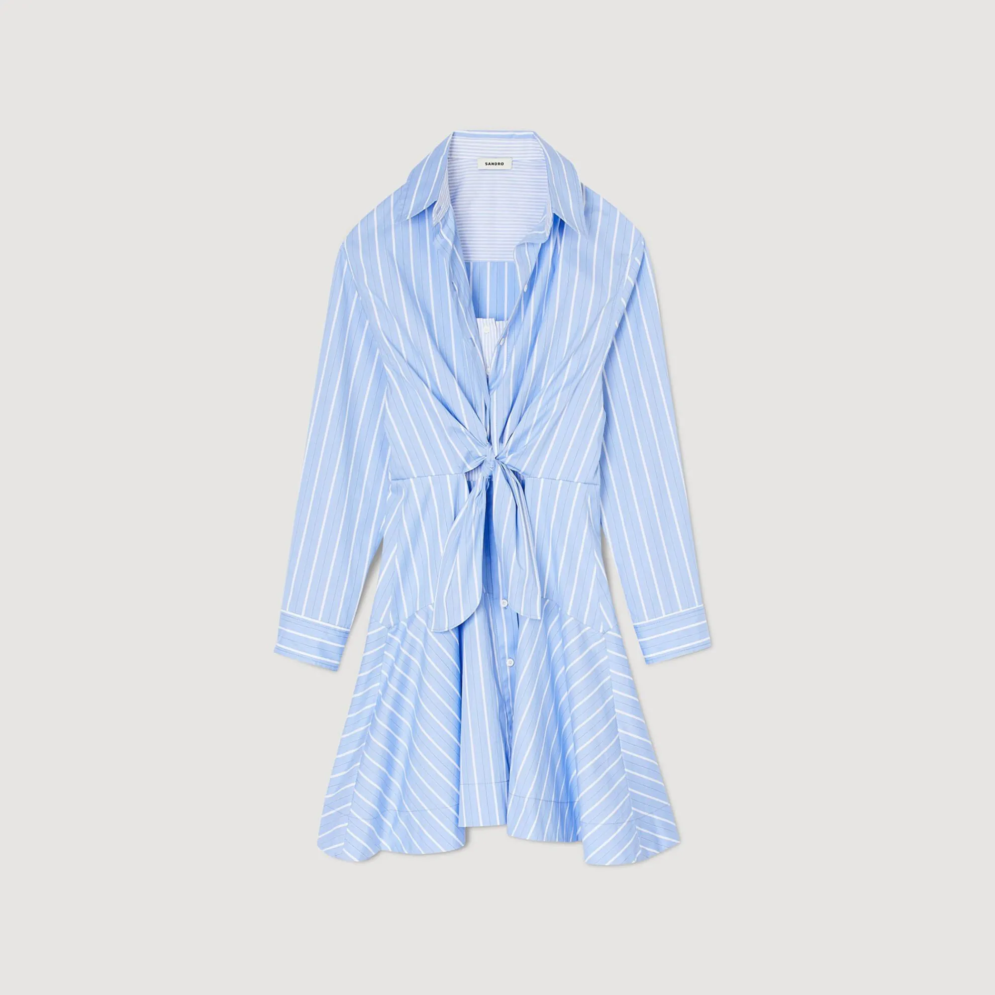 vestido_camisero_anudado_a_rayas_5.webp Vestidos<Sandro Paris Vestido Camisero Anudado A Rayas