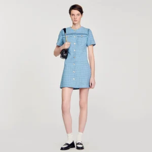 Vestidos<Sandro Paris Vestido Corto Abotonado De Tweed